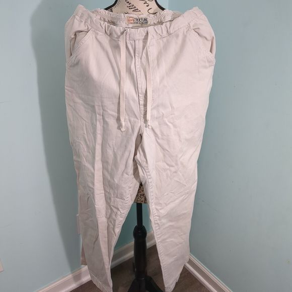 90s Y2K STRUCTURE Cargo Pants medium Beige with Drawstrings - Picture 1 of 7